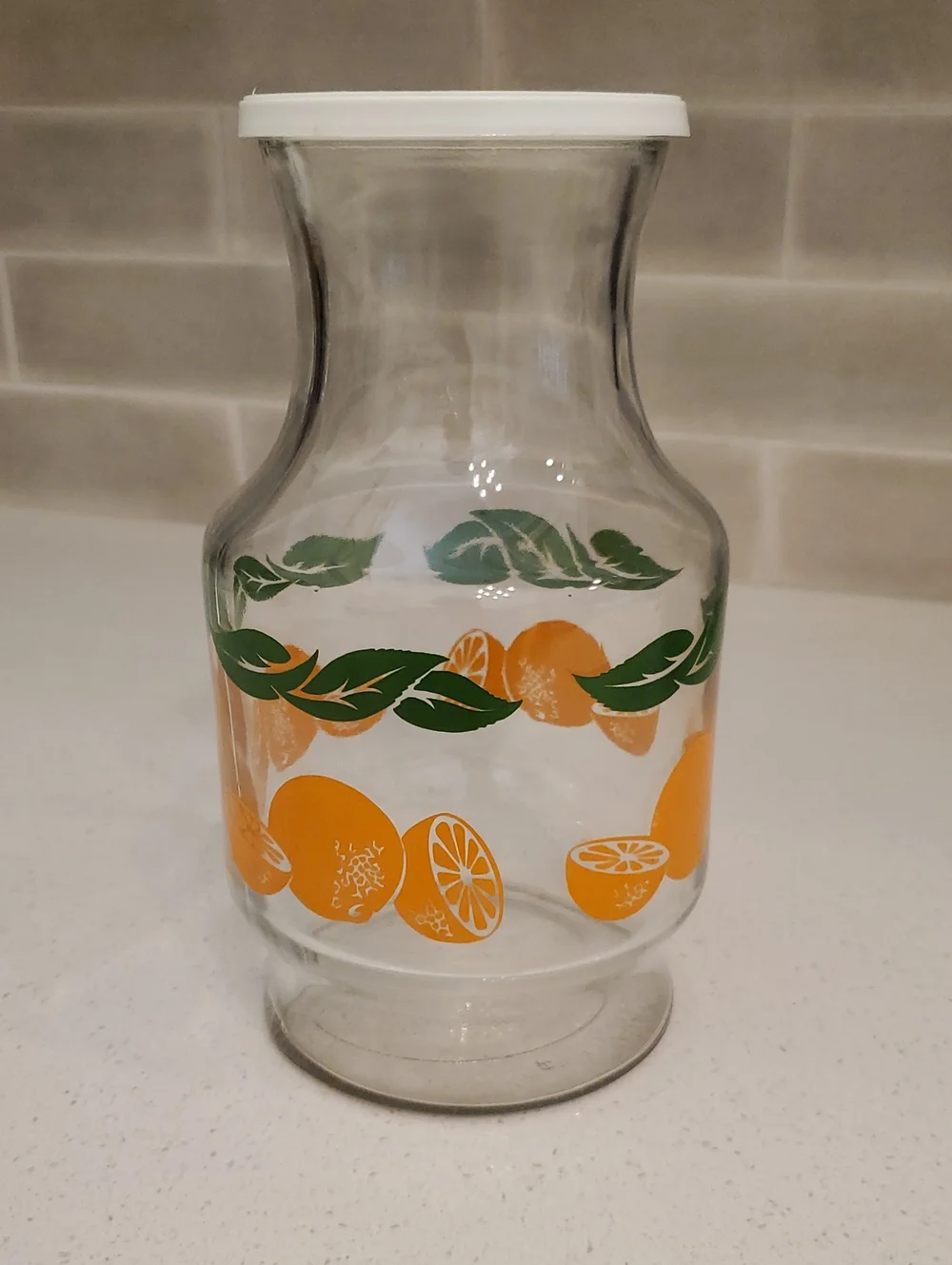 Anchor Hocking Vintage Orange Juice Decanter Glass Carafe Pitcher with Lid